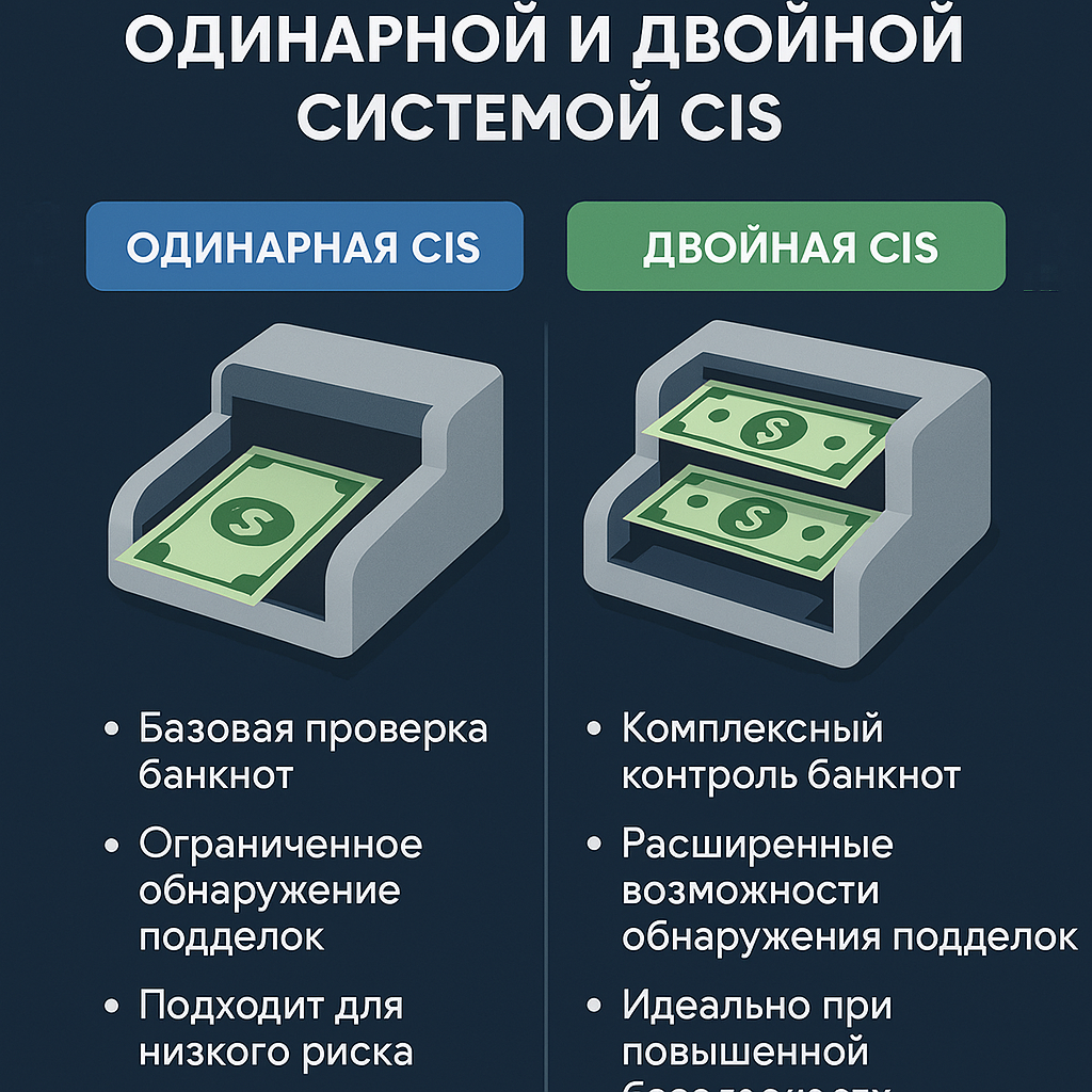 Сравнение одинарной и двойной CIS-системы в счётчиках банкнот